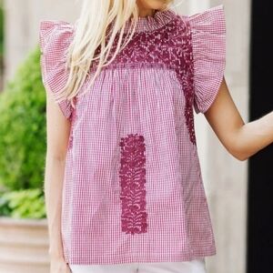 J. Marie Tilly Ruffle Top Maroon